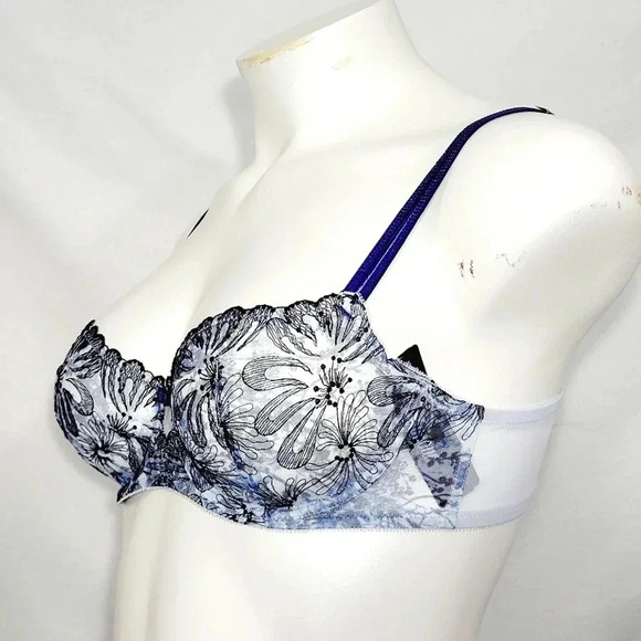 40D Paramour 115009 Ellie Demi Unlined Lace Underwire Bra Blue Blossoms NWT - Picture 2 of 11